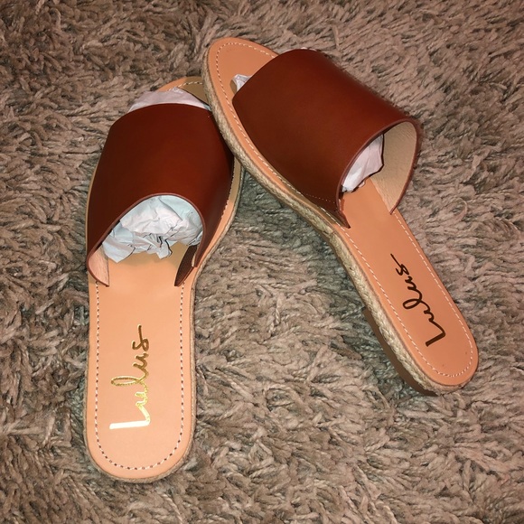 LuLus Marnie Chestnut Brown Vegan Leather Peep-toe Espadrille Slide Sandals SZ 8 - Picture 4 of 8